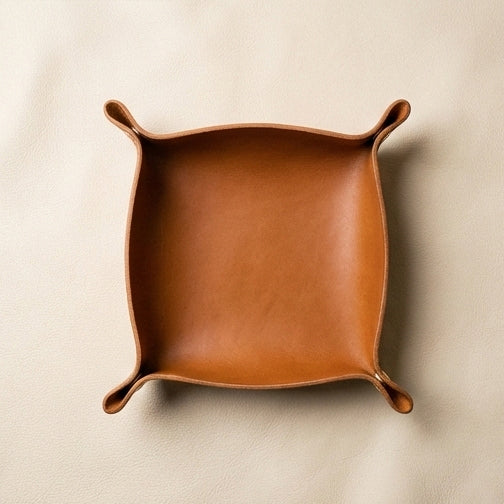 Tan leather valet catchall tray