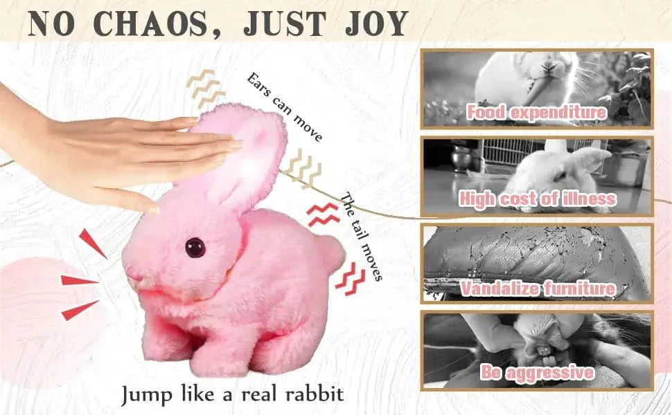 SnuggleHop Interactive Plush Bunny – Hops, Wiggles Ears, Touch - Activated, PP Cotton, Leash Included - Quincelle.co