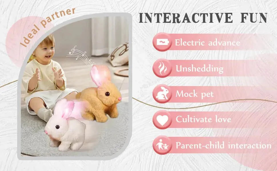 SnuggleHop Interactive Plush Bunny – Hops, Wiggles Ears, Touch - Activated, PP Cotton, Leash Included - Quincelle.co
