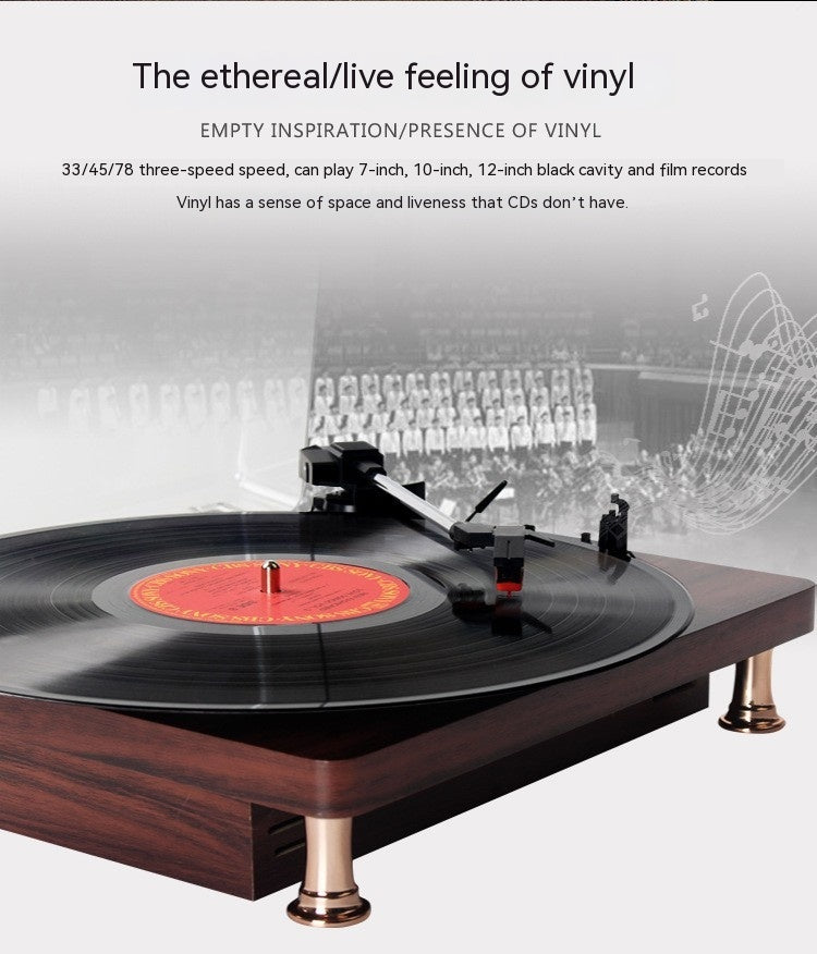 Vinyl Record Player Bluetooth Turntable Built - in Stereo Speakers 3 - Speed Belt Drive Wood - Quincelle.co
