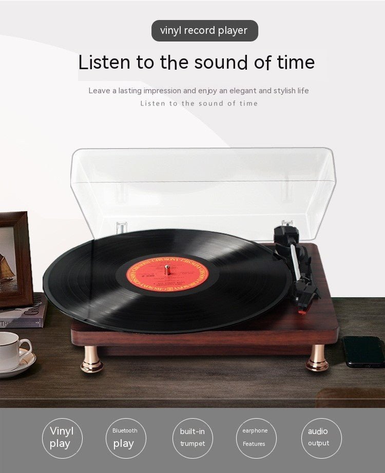 Vinyl Record Player Bluetooth Turntable Built - in Stereo Speakers 3 - Speed Belt Drive Wood - Quincelle.co