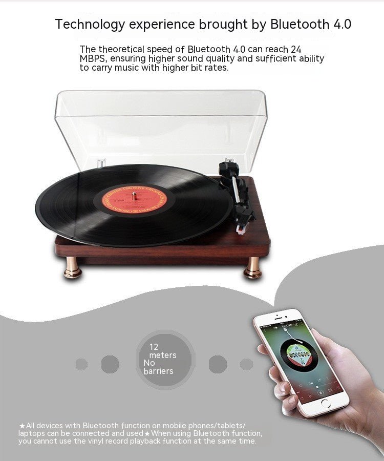 Vinyl Record Player Bluetooth Turntable Built - in Stereo Speakers 3 - Speed Belt Drive Wood - Quincelle.co