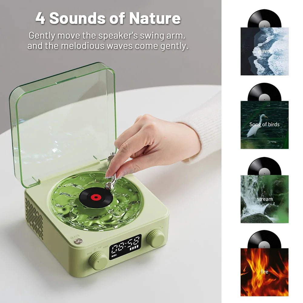 Retro Turntable Bluetooth 5.0 Speaker with RGB Ambient Light and Nature Sounds - Quincelle.co