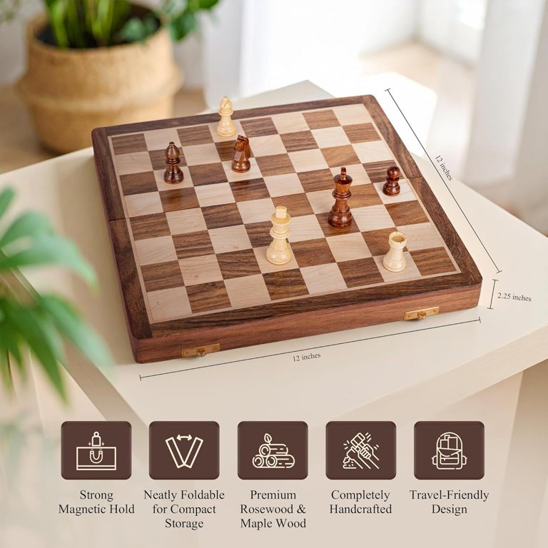 Wooden chess board open