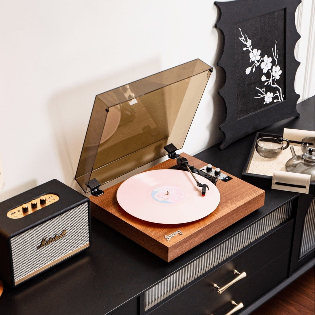 Retro Bluetooth Vinyl Record Player Built - in Speakers Walnut Wood Belt Drive Turntable - Quincelle.co