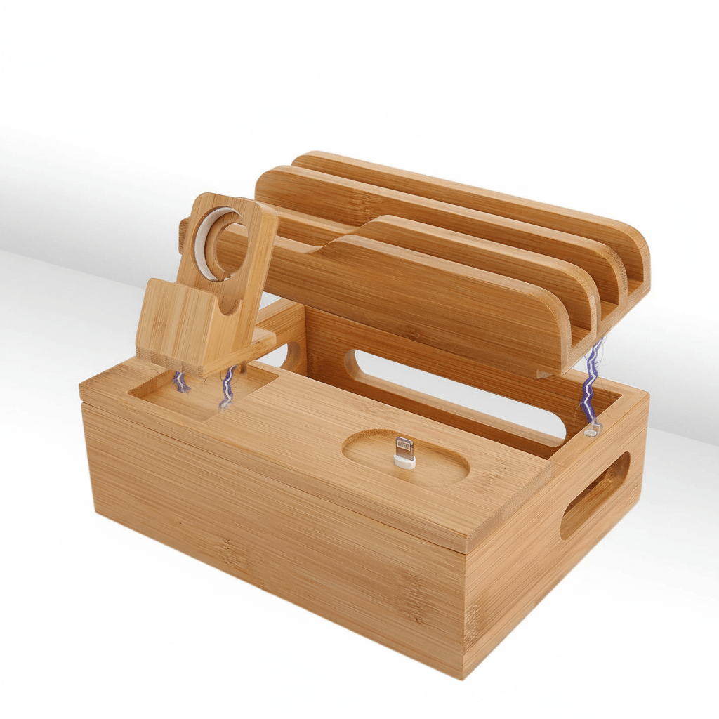 Bamboo Charging Station for Multiple Devices – Wireless Qi Charger, 7-Po... — Gift Idea