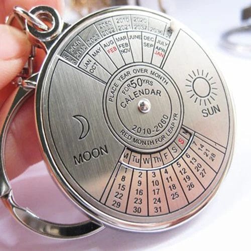 50 Years Perpetual Calendar Silver Alloy Keyring Keychain Key-fob Decora... — Gift Idea