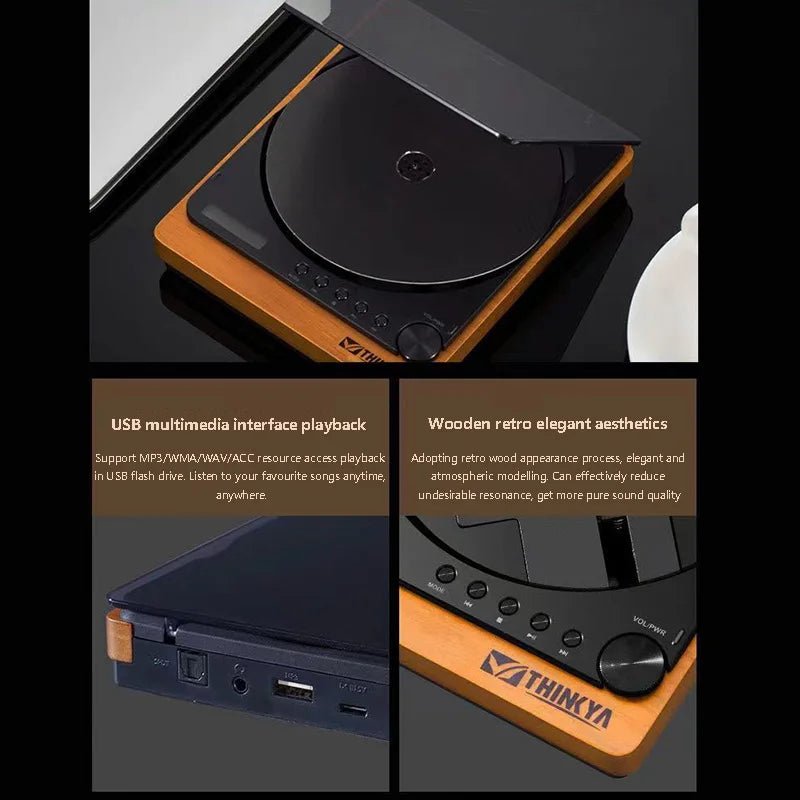 Wooden HiFi CD Player Bluetooth 5.1 SPDIF Optical USB Lossless Retro Desktop Audio No Speaker Remote - Quincelle.co