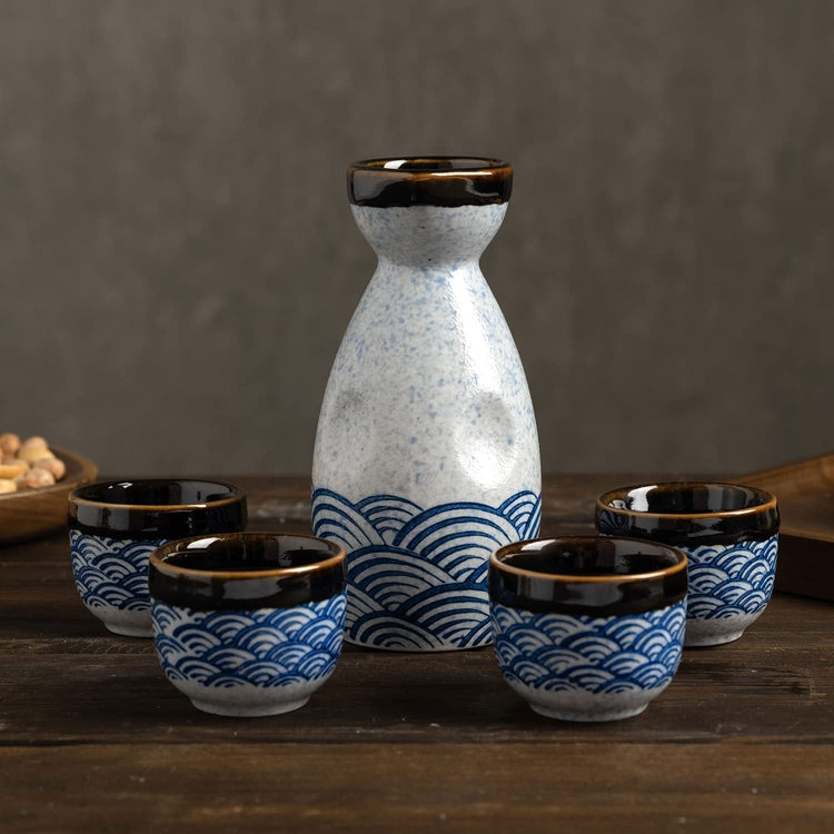 Ceramic Sake Set — Stoneware Serving Pot & 4 Cups Gift Set