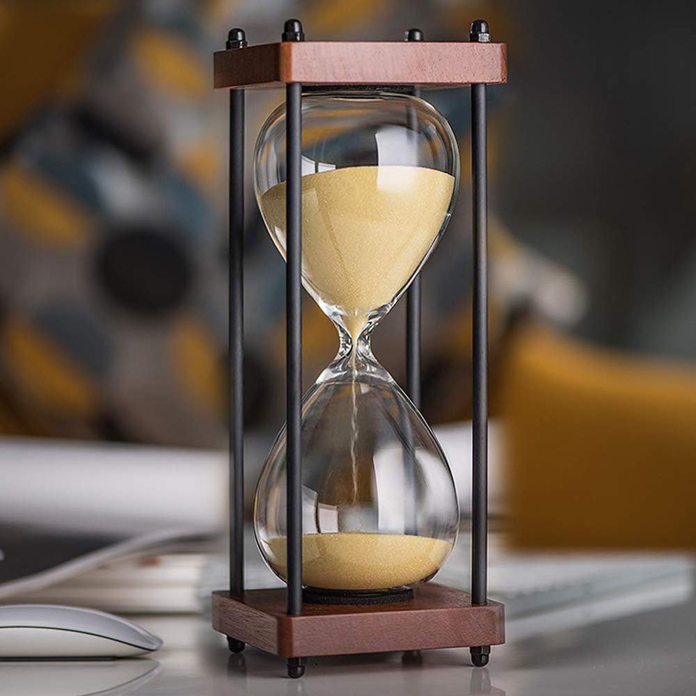 Large hourglass sand timer amber sand wooden frame