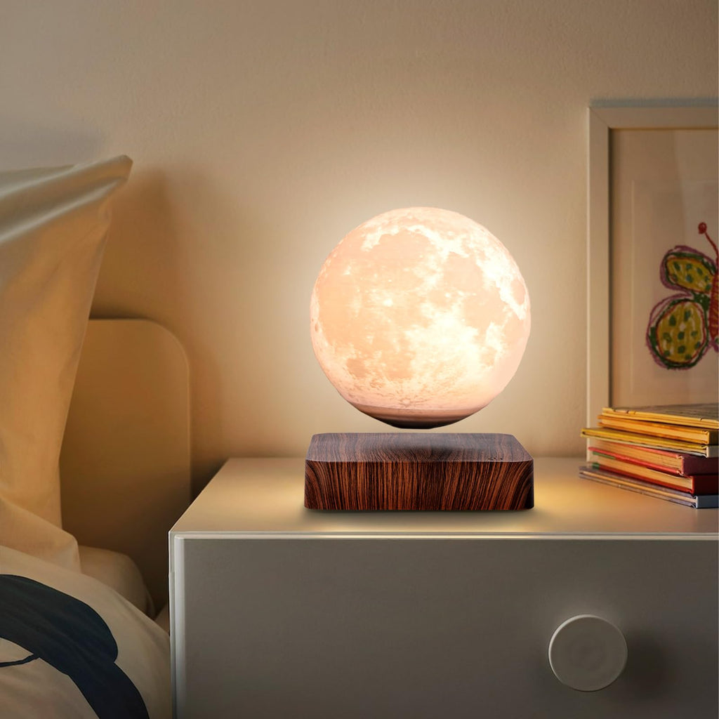 Levitating moon lamp 3D printed lunar surface detail