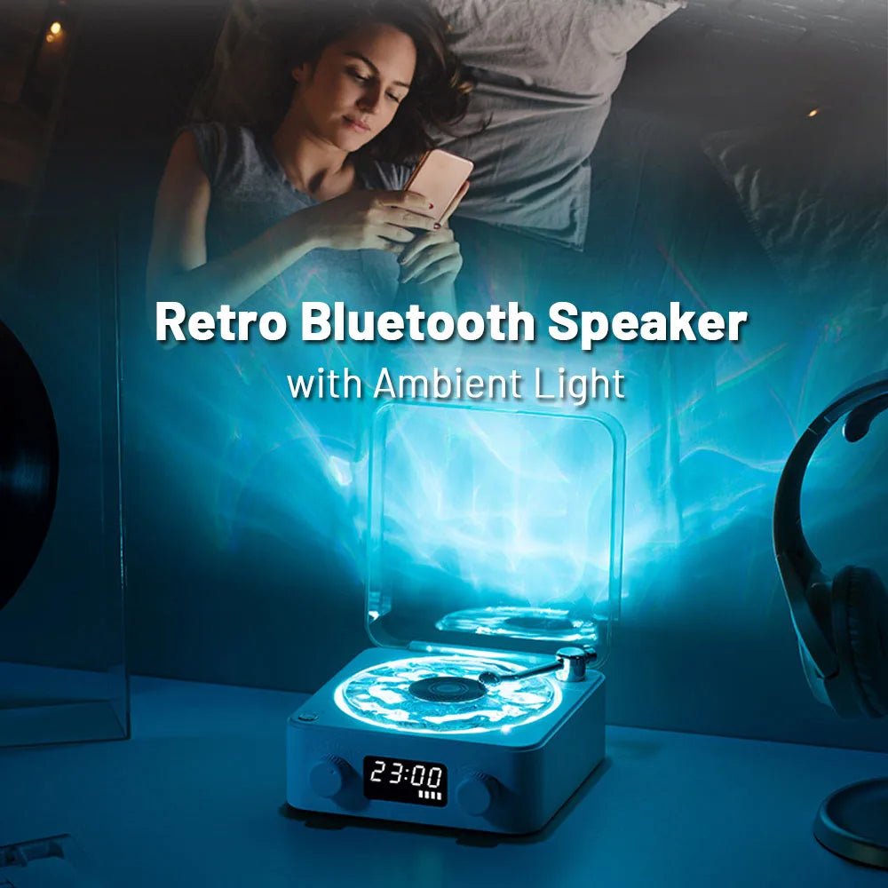 Retro Turntable Bluetooth 5.0 Speaker with RGB Ambient Light and Nature Sounds - Quincelle.co