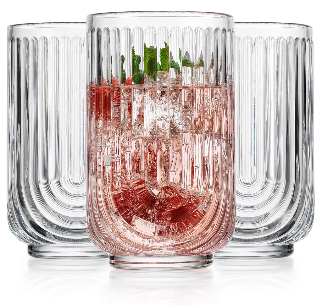Rippled Glass Tumblers, Set of 4 — Textured Optic Drinking Glasses for Water & Cocktails