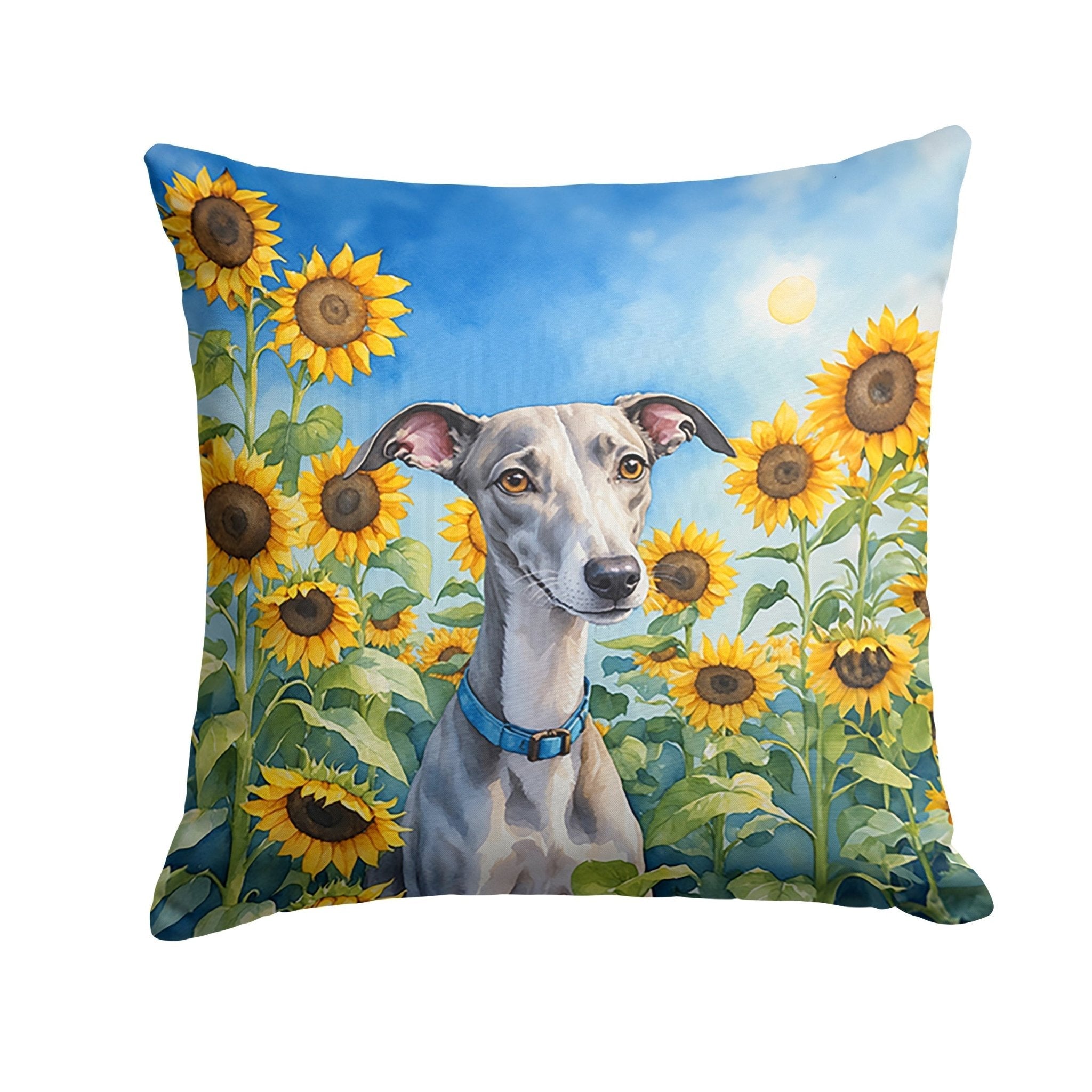 Whippet in Sunflowers Throw Pillow - Quincelle.co