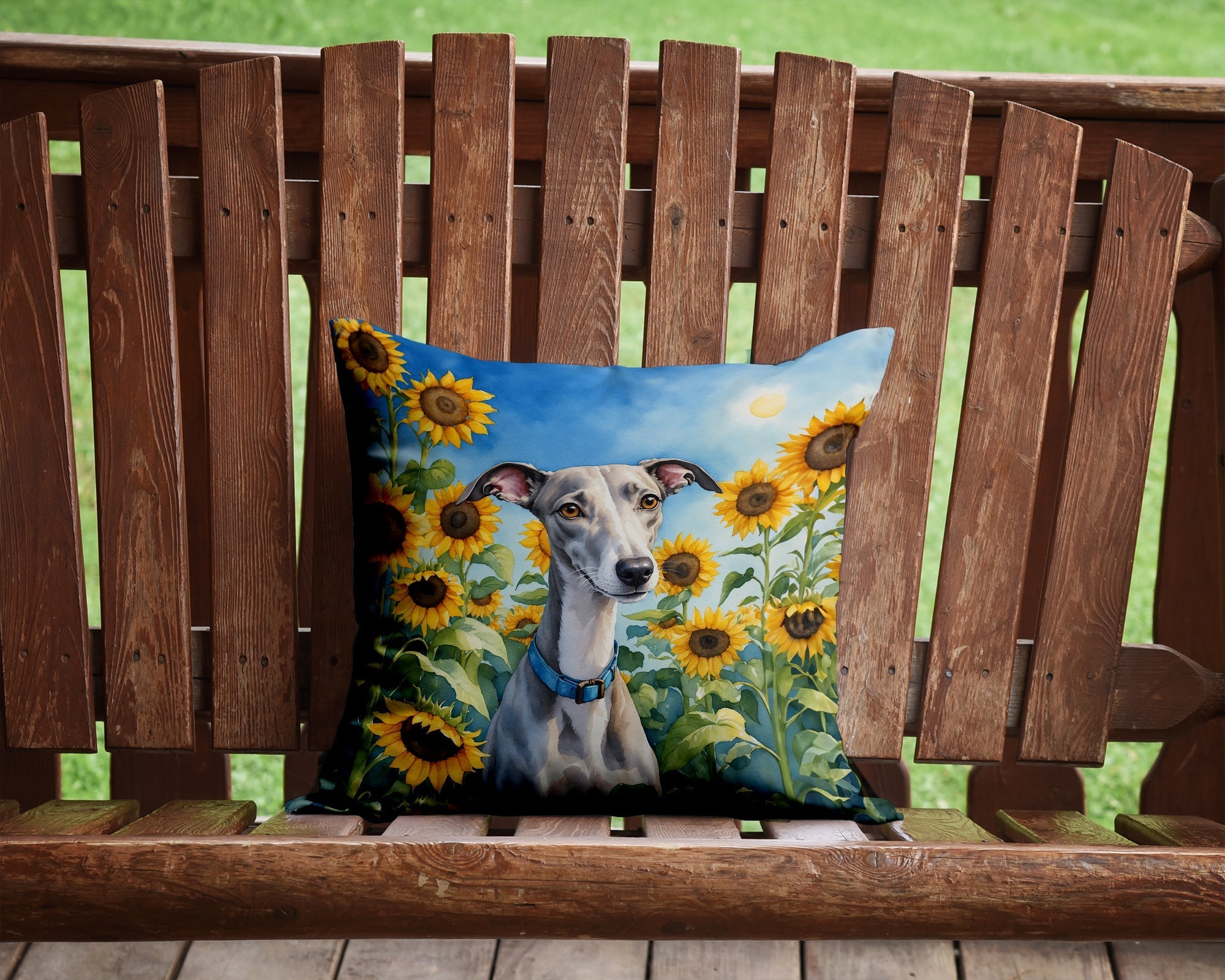 Whippet in Sunflowers Throw Pillow - Quincelle.co