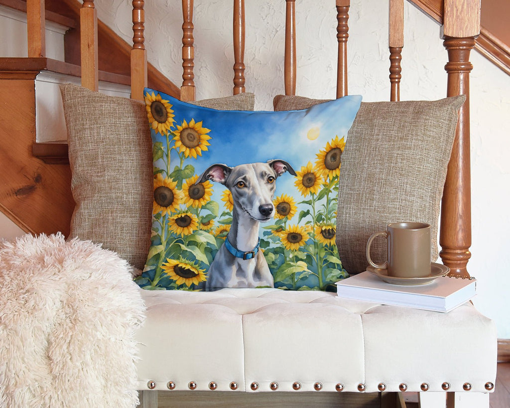 Whippet in Sunflowers Throw Pillow - Quincelle.co