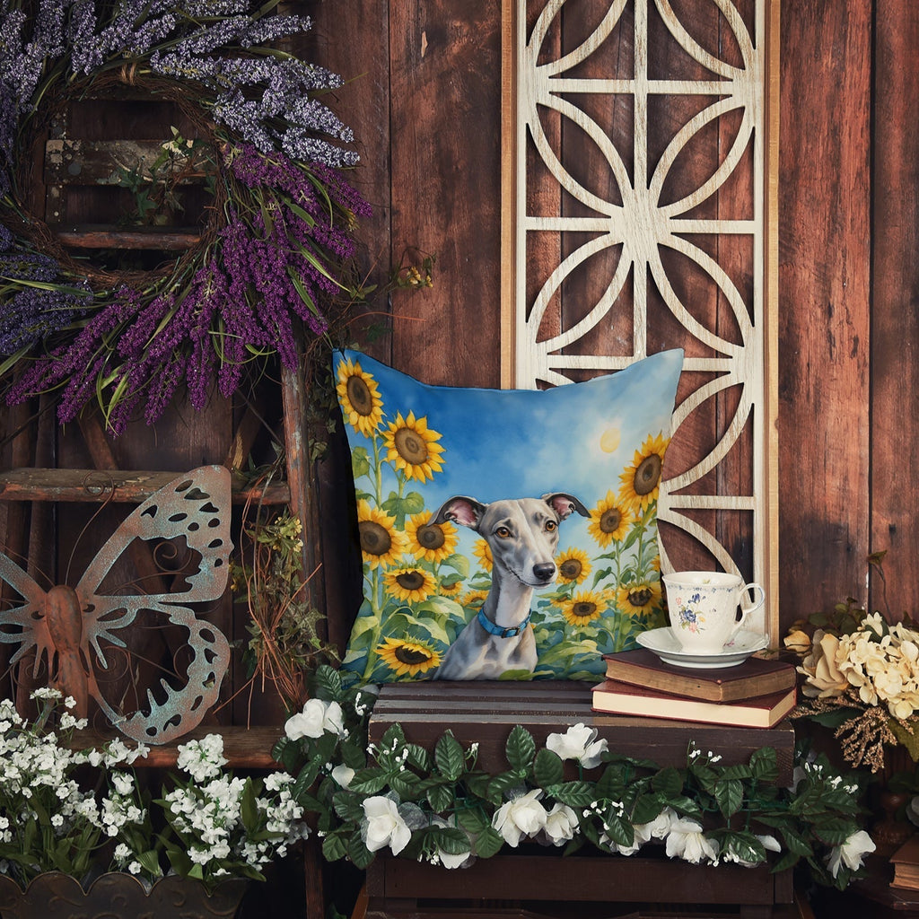 Whippet in Sunflowers Throw Pillow - Quincelle.co