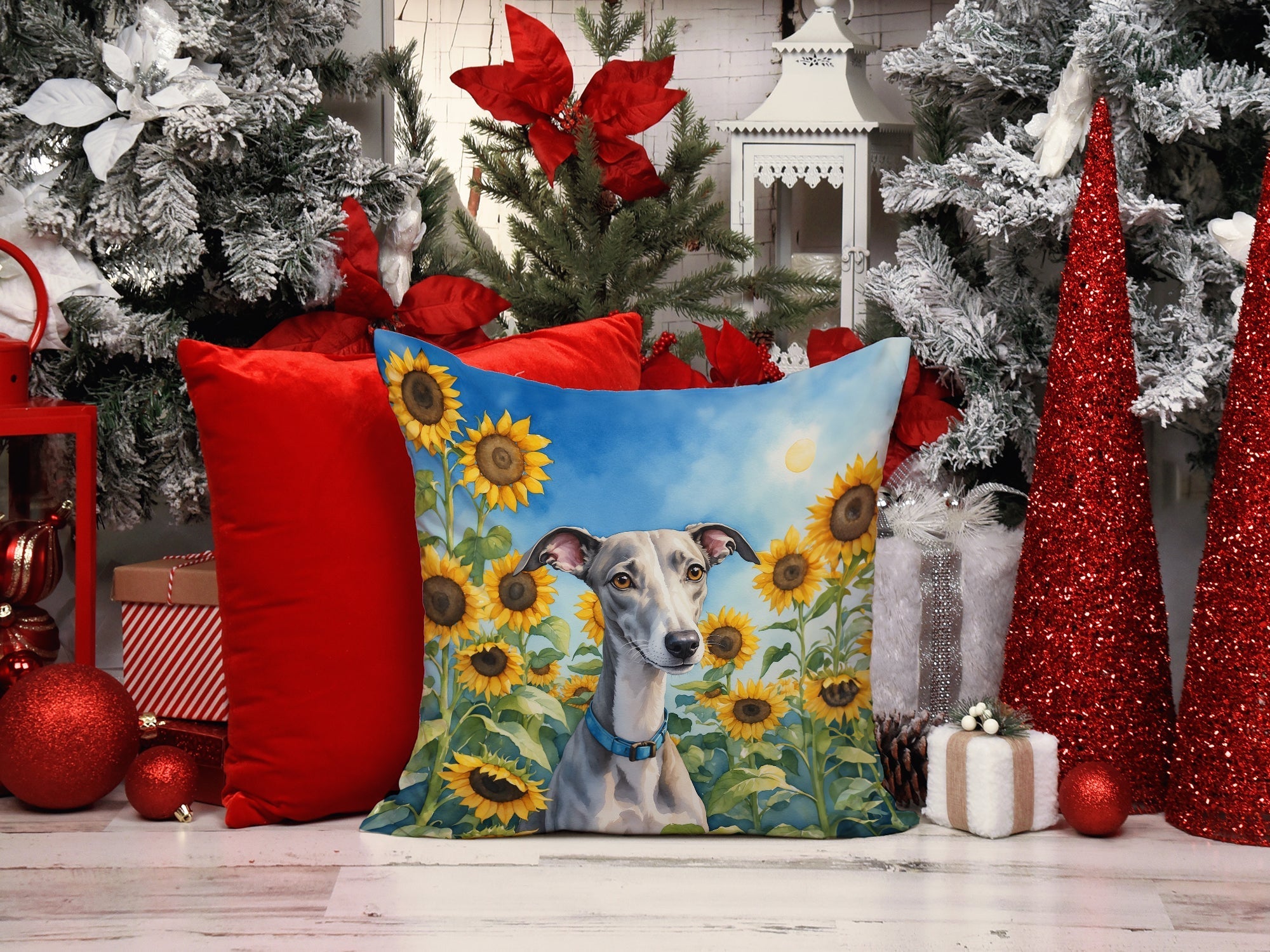 Whippet in Sunflowers Throw Pillow - Quincelle.co