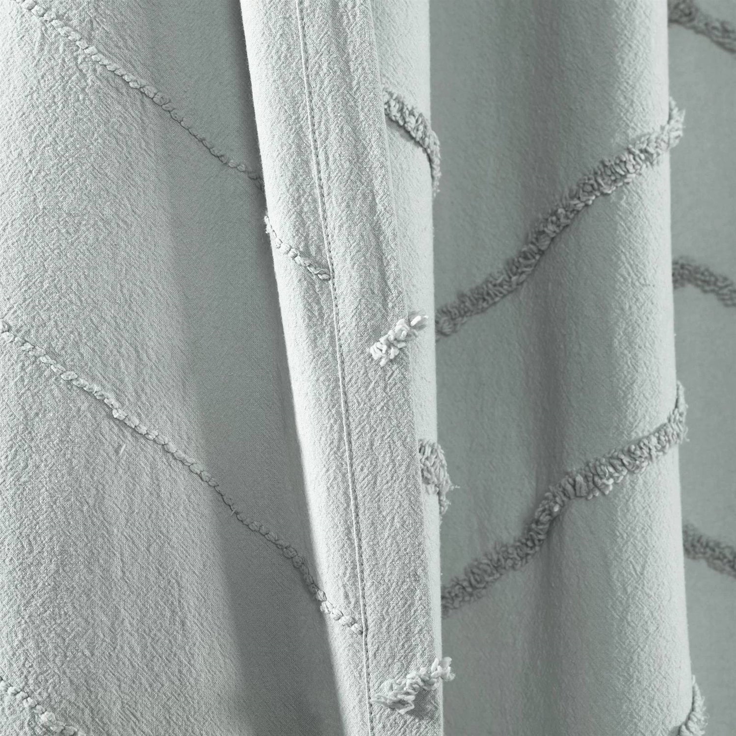 72-inch Pastel Blue Chenille Cotton Shower Curtain with Chevron Pattern — View 3