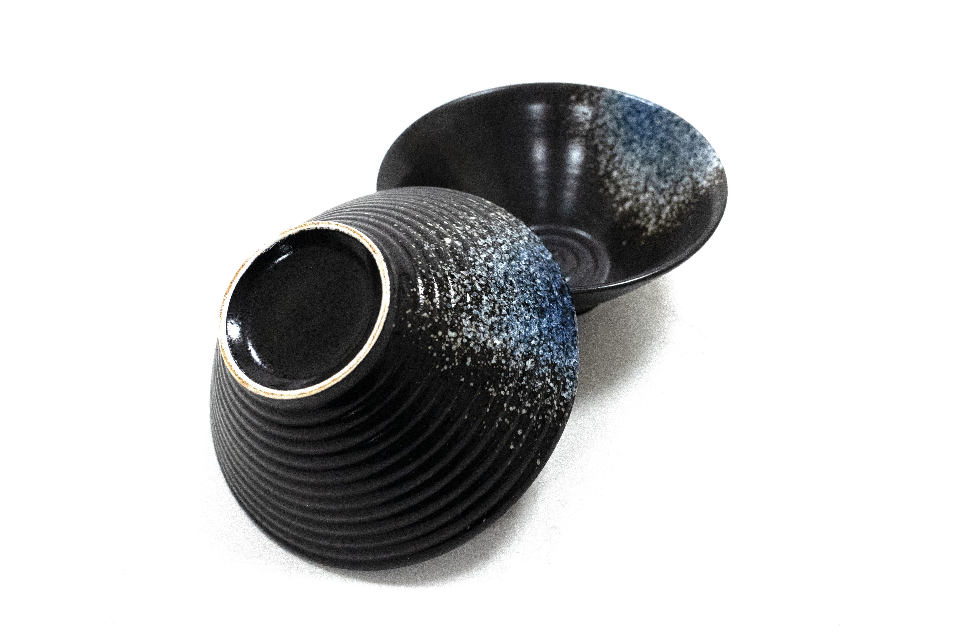 Two stoneware ramen bowls reactive glaze