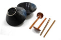 Stoneware ramen bowl set with chopsticks and spoon