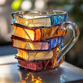 Handmade 3D Glass Book Mug – Artistic Painted Book Stack Coffee Tea Cup ... — View 2