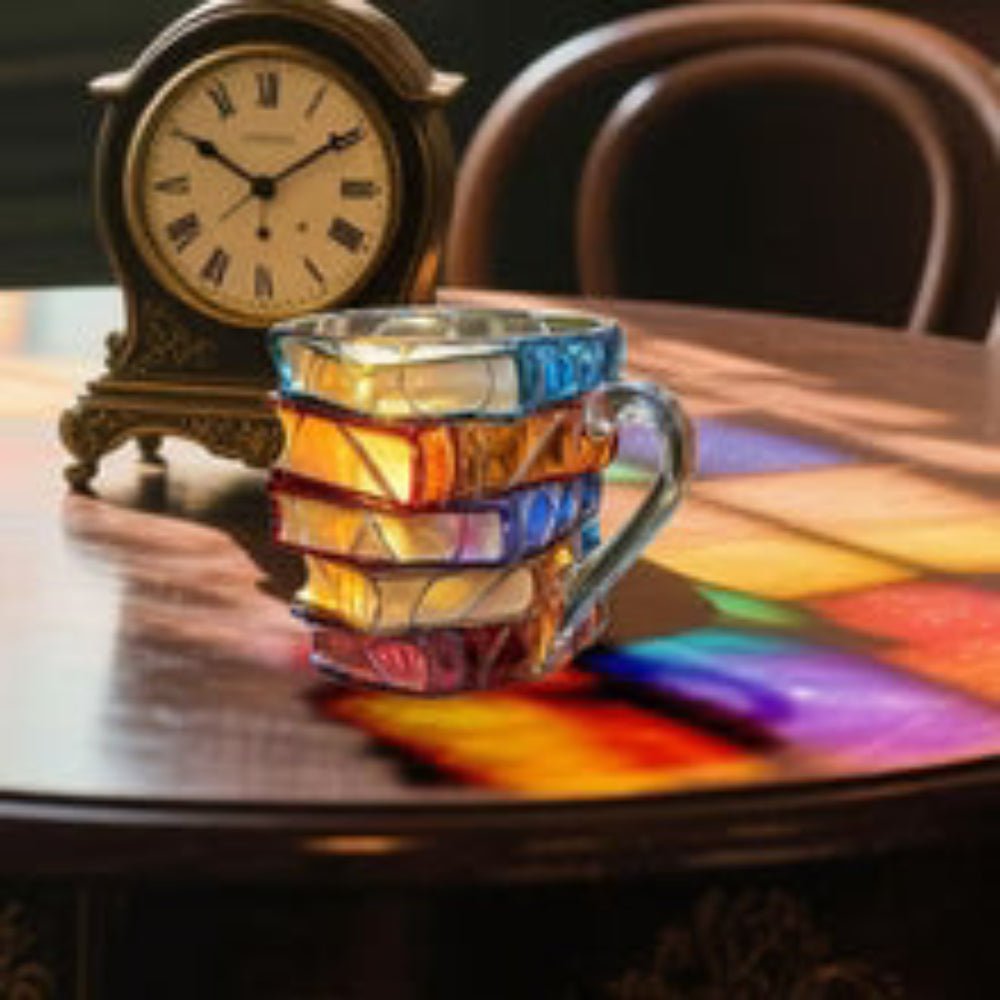 Handmade 3D Glass Book Mug – Artistic Painted Book Stack Coffee Tea Cup ... — Gift Idea