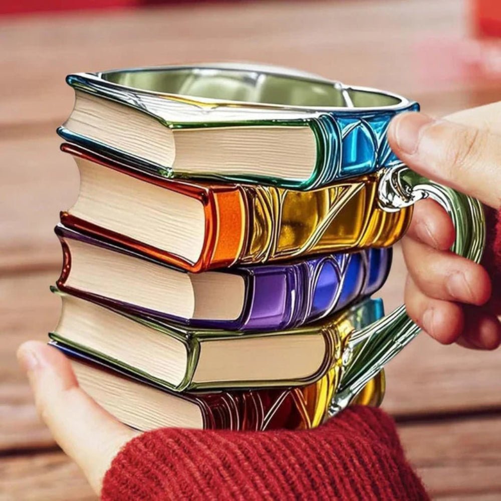 Handmade 3D Glass Book Mug – Artistic Painted Book Stack Coffee Tea Cup ... — View 5
