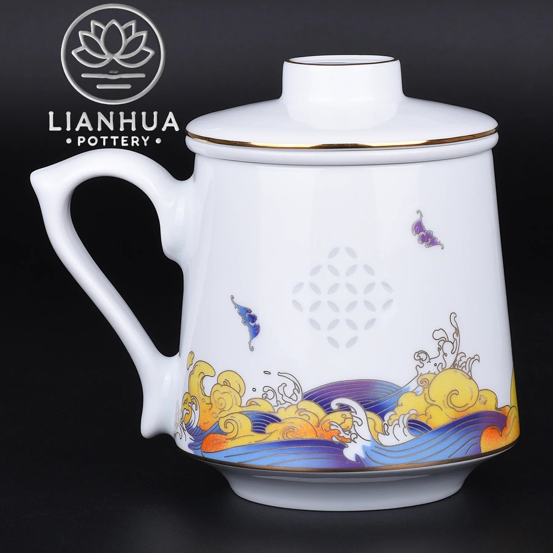 LIANHUA POTTERY Handcrafted Linglong Porcelain Mug with Tea Strainer - Quincelle.co