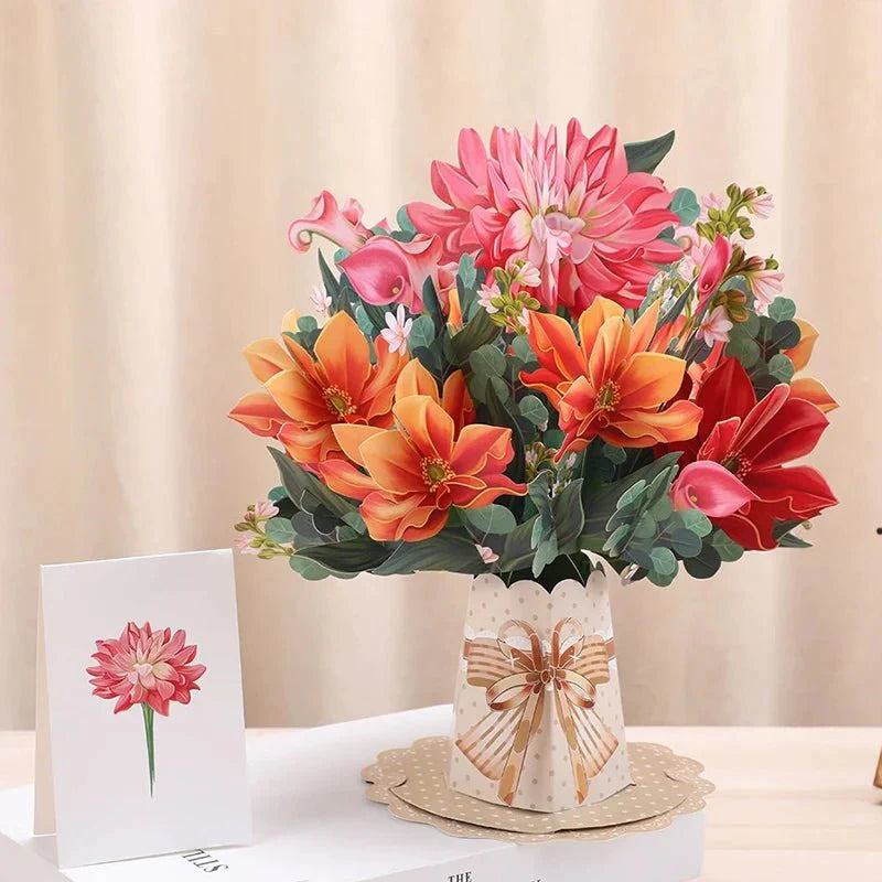 Thoughtful 3D Pop - Up Flower Bouquet Card - Forever Floral Greeting Set - Quincelle.co