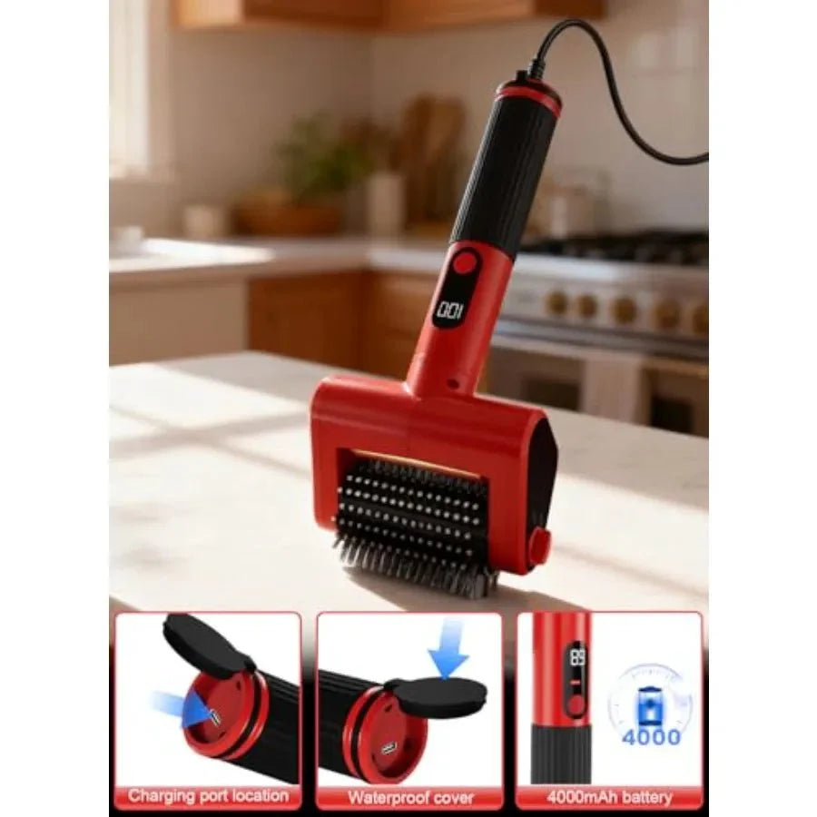 Electric Grill Brush Rechargeable 650RPM Spinning LED Stainless Steel Co... — View 4