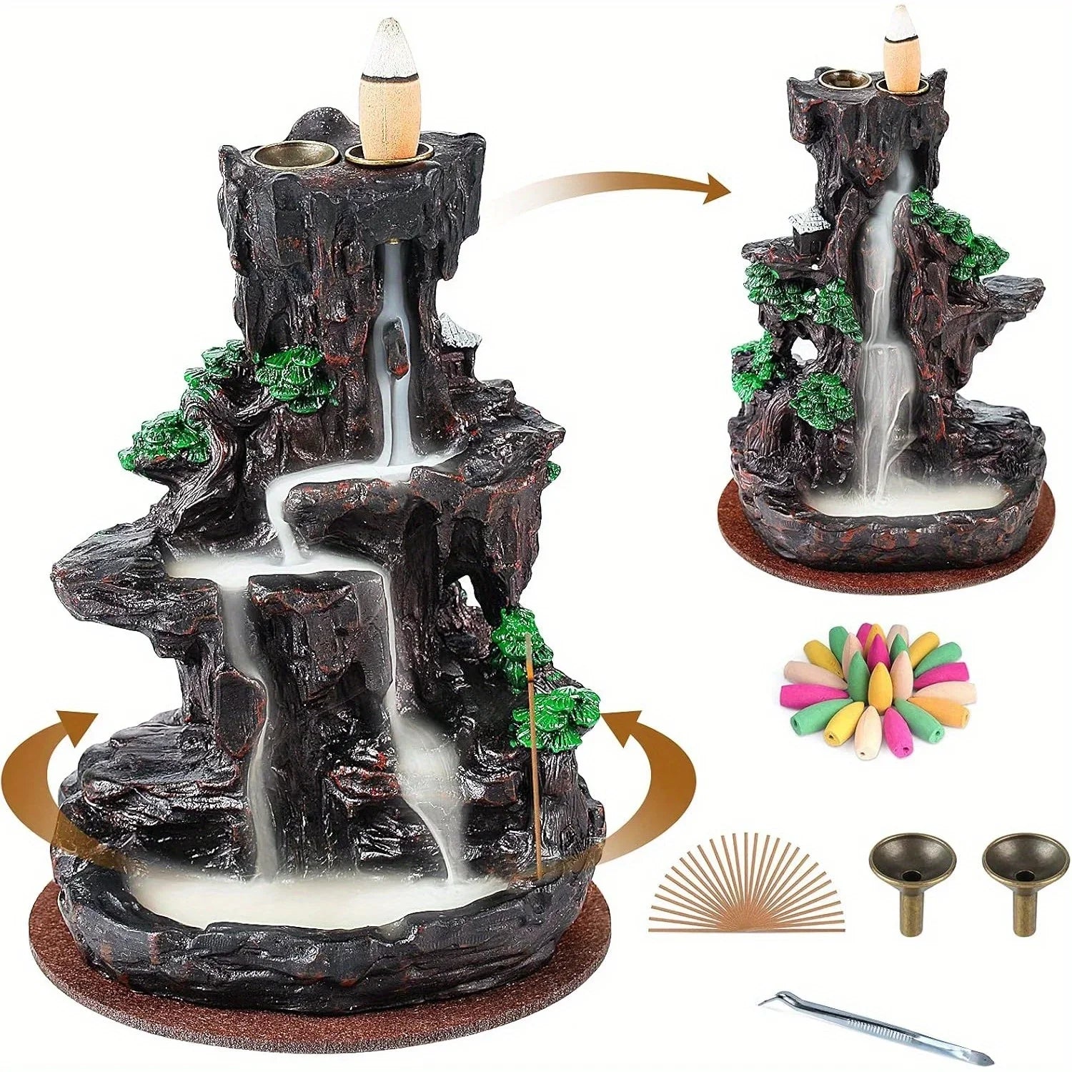 Backflow Incense Burner Waterfall with 120 Cones, Dual-Sided Incense Hol... — View 7