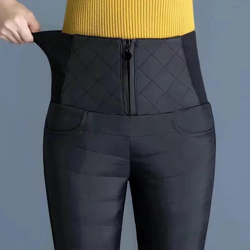 Winter Down Cotton Pencil Pants | Windproof High - Waist Warm Slim Trousers - Quincelle.co