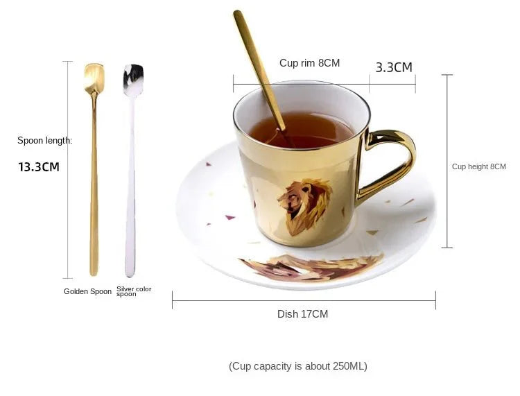 ZenSands Nordic Picasso Lion Mirror Cup Saucer Set Anamorphic Porcelain Illusion Coffee Cup Gift - Quincelle.co