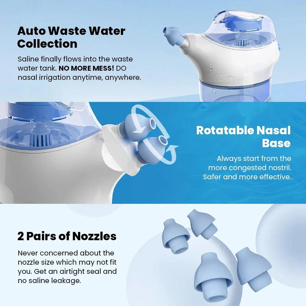 Electric Nasal Rinse Machine – Pulsating Saline Flush System with 50 Pre - Measured SaltPods - Quincelle.co