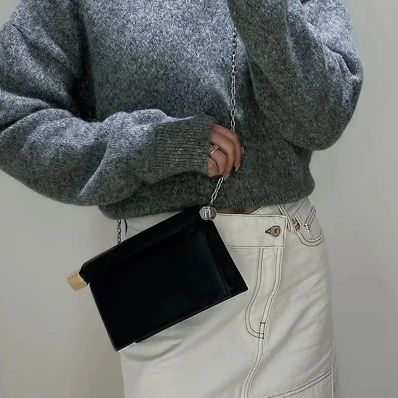 Nappa Leather Roll - Up Clutch Bag – Folding Chain Crossbody, Evening Shoulder Pouch, Designer Women's Party Bag - Quincelle.co