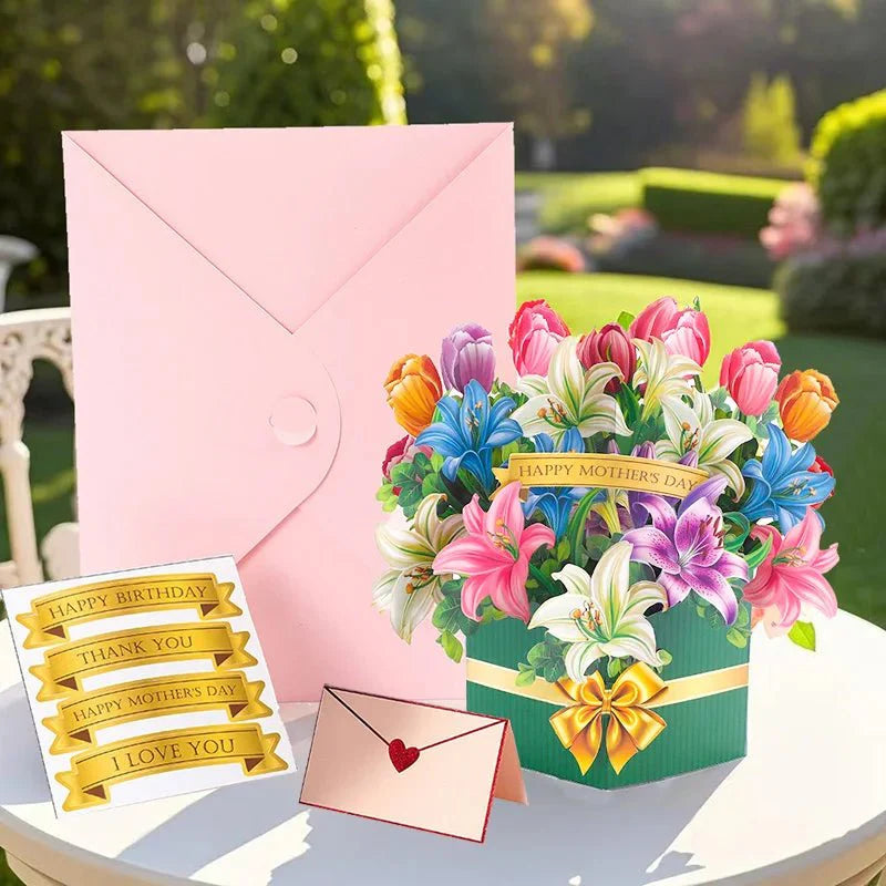 Thoughtful 3D Pop - Up Flower Bouquet Card - Forever Floral Greeting Set - Quincelle.co