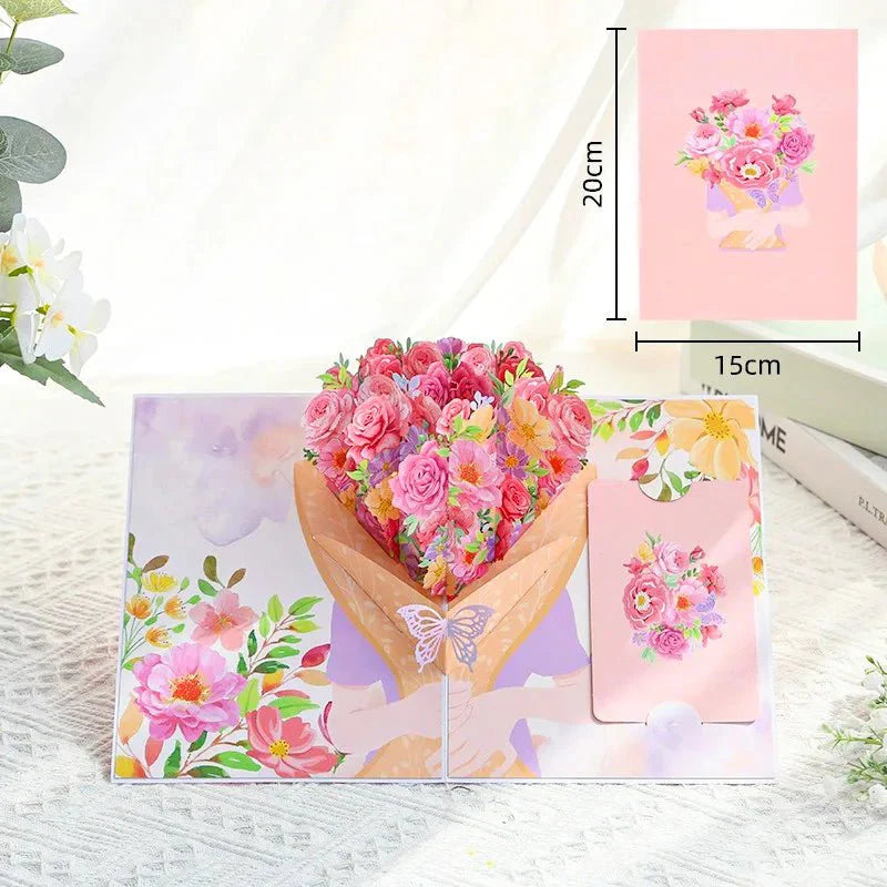 Thoughtful 3D Pop - Up Flower Bouquet Card - Forever Floral Greeting Set - Quincelle.co