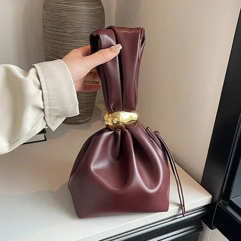 Pleated Mini Bucket Clutch Bag – Luxury Soft Leather Evening Pouch, Side Zipper, Women's Party Shoulder Bag - Quincelle.co