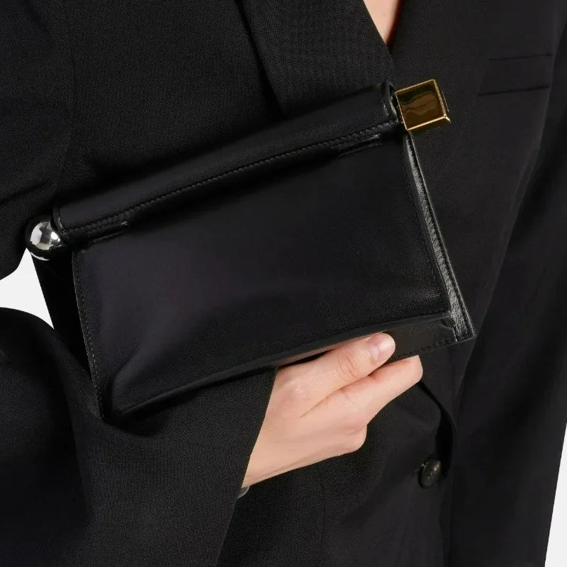 Nappa Leather Roll - Up Clutch Bag – Folding Chain Crossbody, Evening Shoulder Pouch, Designer Women's Party Bag - Quincelle.co