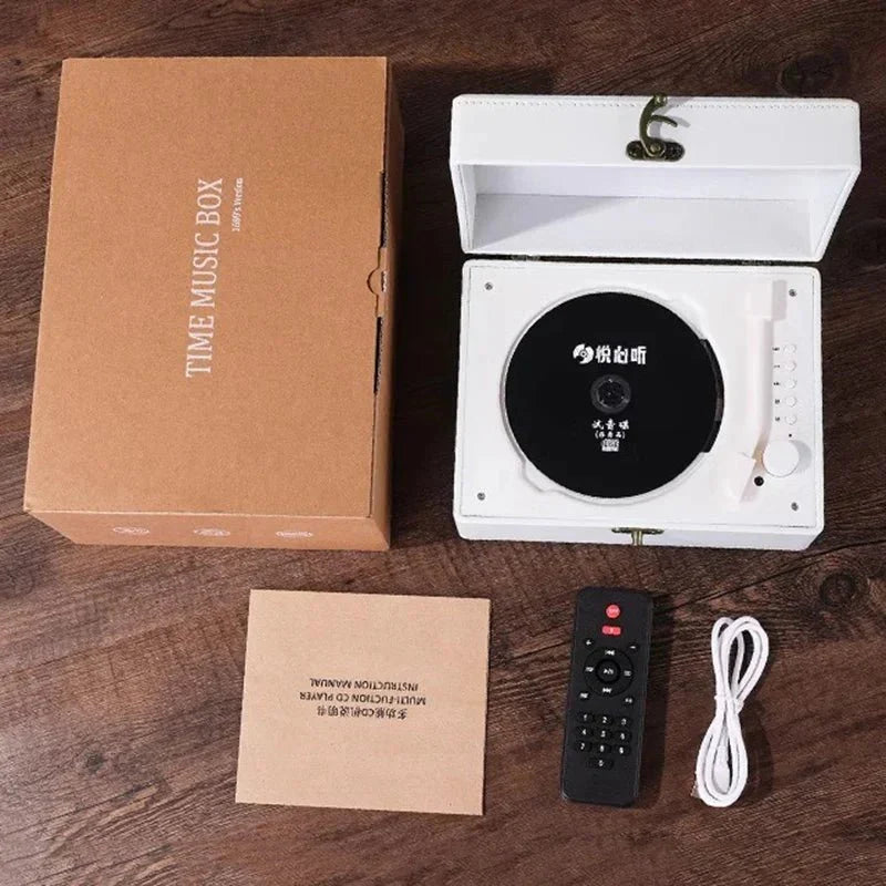 Vintage Leather CD Player Two - Way Bluetooth 5.0 6 - in - 1 USB Lossless Rechargeable Retro Suitcase Gift - Quincelle.co
