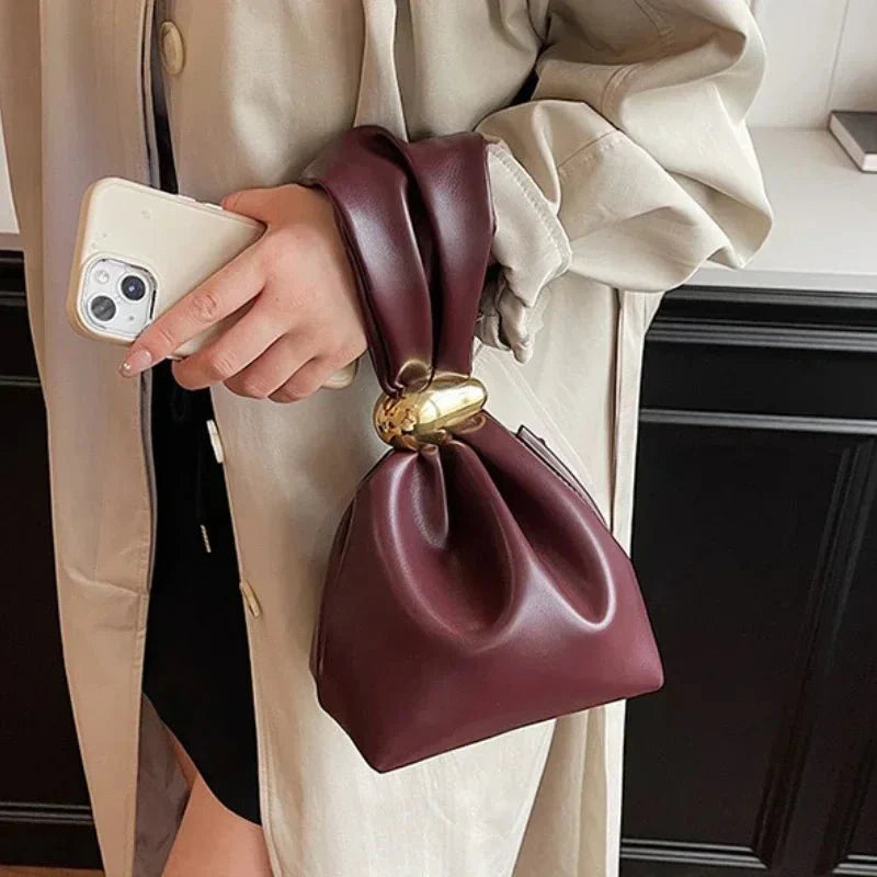 Pleated Mini Bucket Clutch Bag – Luxury Soft Leather Evening Pouch, Side Zipper, Women's Party Shoulder Bag - Quincelle.co