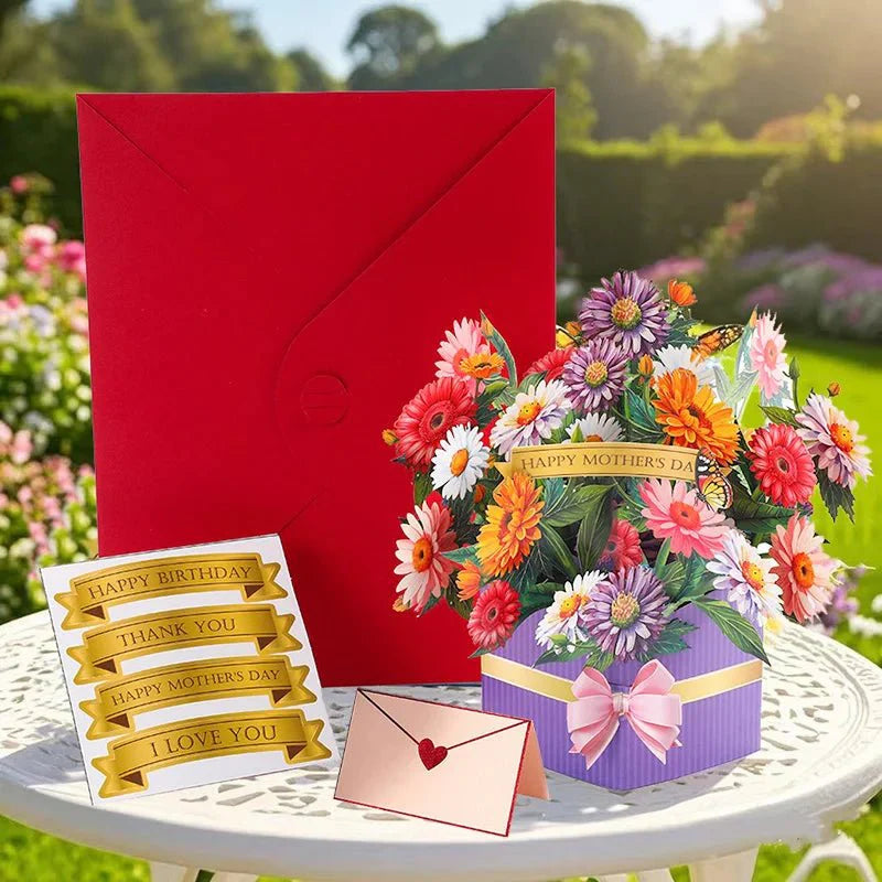 Thoughtful 3D Pop - Up Flower Bouquet Card - Forever Floral Greeting Set - Quincelle.co