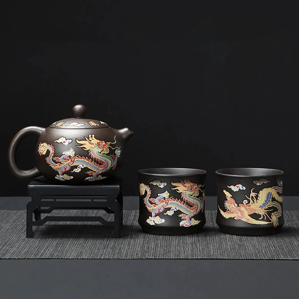 Hand-made Dragon & Phoenix Color-Changing Purple Clay Teapot | Tradition... — Gift Idea