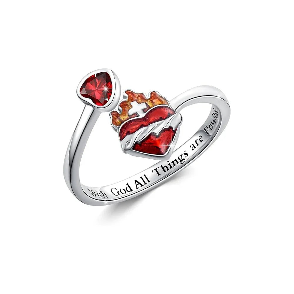Radiant Ignite™ Flame - Red Heart Ring | Personalized Ruby - Embellished Open Ring - Quincelle.co