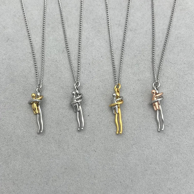 Mother & Child Hugging Pendant Necklace – Stainless Steel Minimalist Mom Charm, Anniversary Jewelry Gift - Quincelle.co