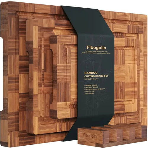 Bamboo Charcuterie & Prep Board Set 3-Piece End Grain Butcher Block Juic... — Gift Idea