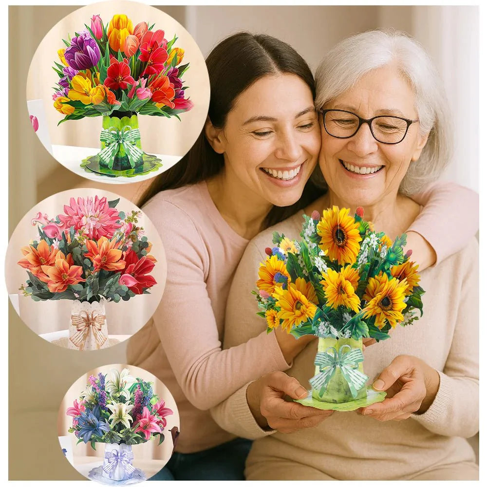 Thoughtful 3D Pop - Up Flower Bouquet Card - Forever Floral Greeting Set - Quincelle.co
