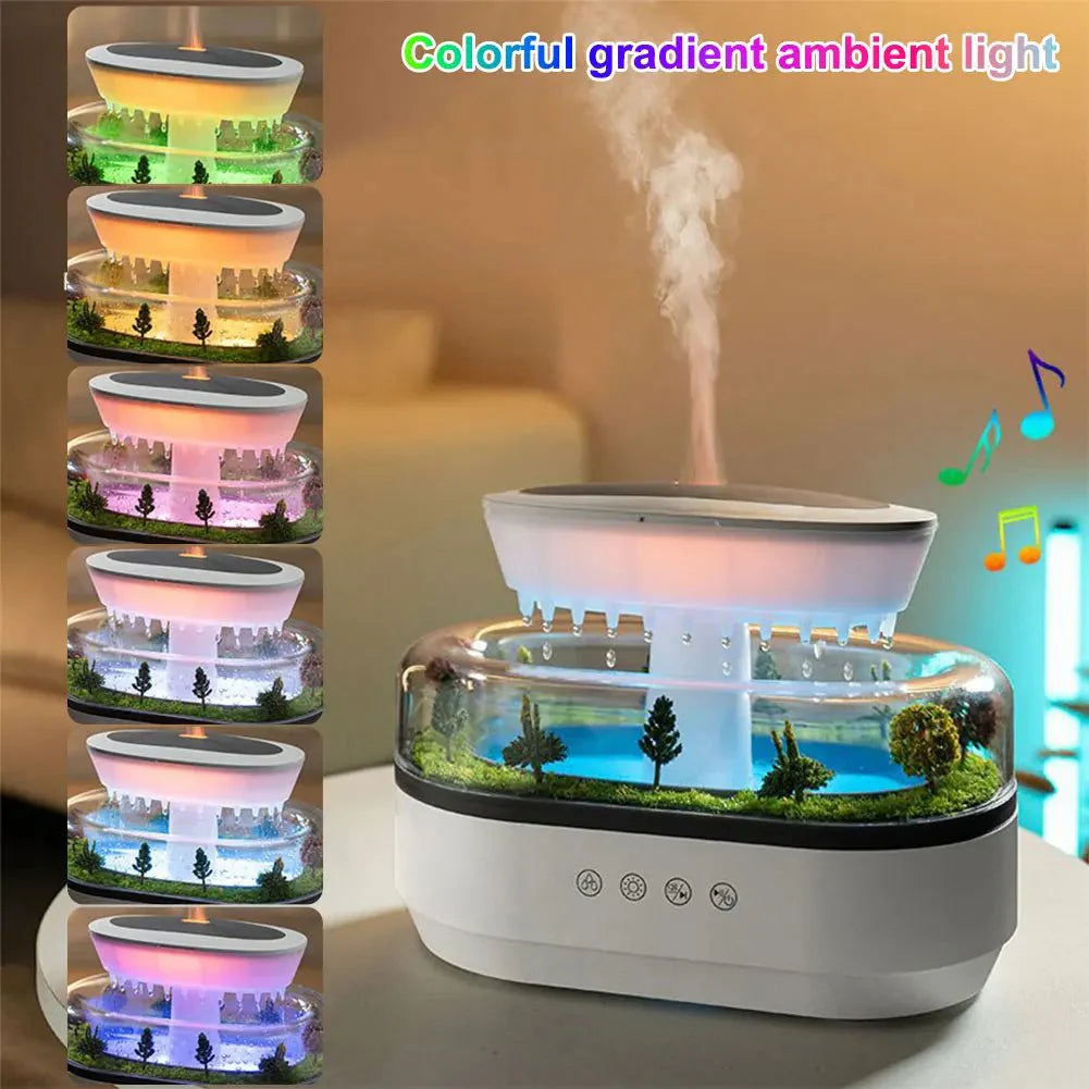 Rain Cloud Aroma Diffuser Zen Raindrops Air Humidifier 4 - in - 1 Essential Oil 7 - Color Night Light USB - Quincelle.co
