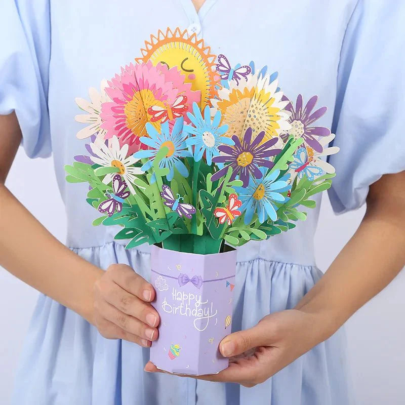 Thoughtful 3D Pop - Up Flower Bouquet Card - Forever Floral Greeting Set - Quincelle.co
